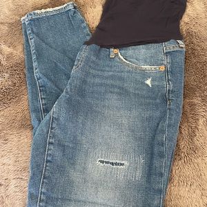 Maternity jeans with full panel covering belly